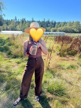 SUK Workwear construction pants in brown, high-waisted wide leg women’s pants